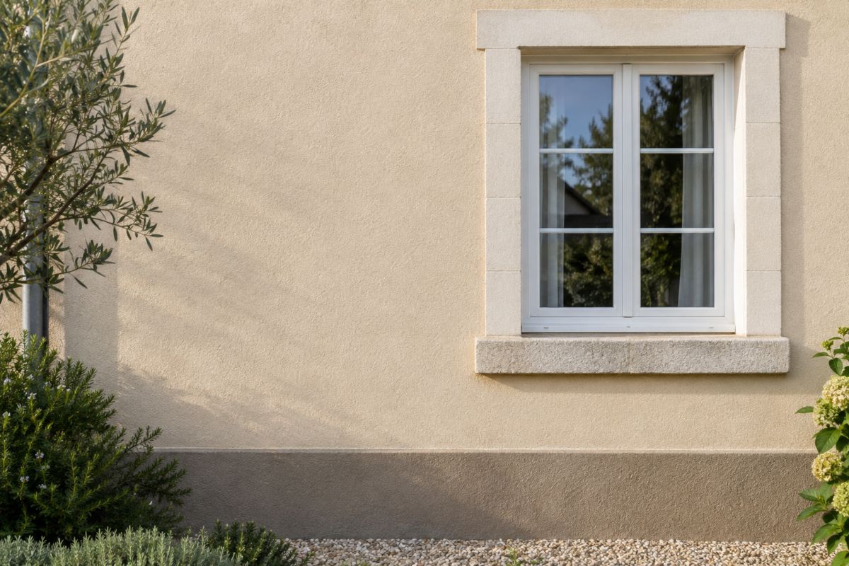 Façade de maison en enduit clair propre après nettoyage à Tours